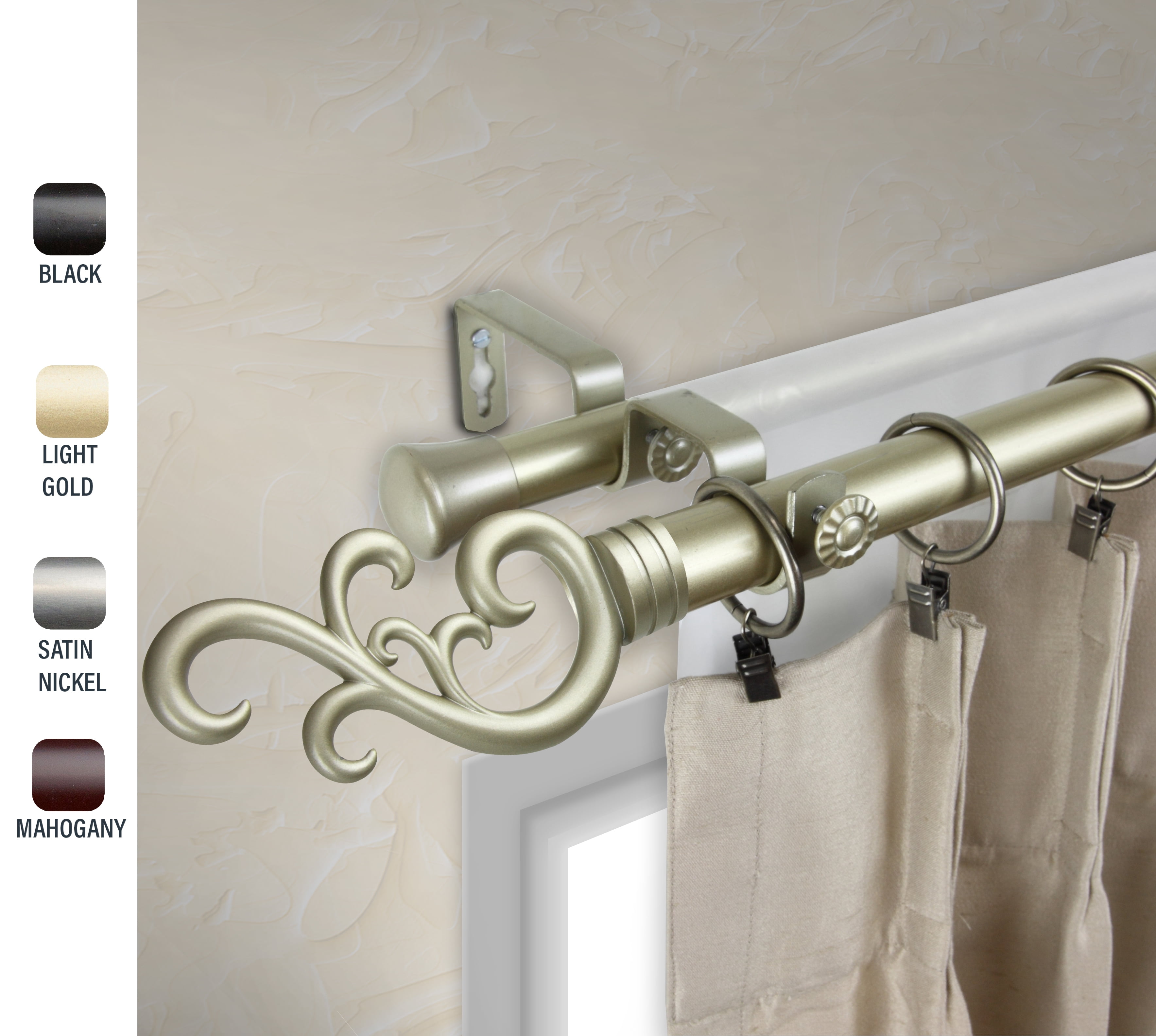 Naureen 1" dia. Double Curtain Rod 120-170 inches - Gold