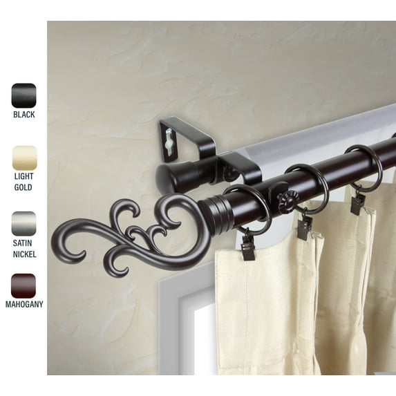 Naureen 1" dia. Double Curtain Rod 120-170 inches - Mahogany
