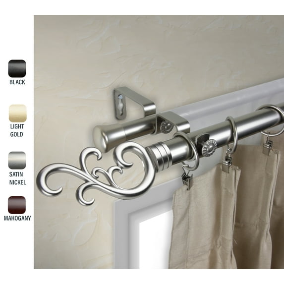 Naureen 1" dia. Double Curtain Rod 120-170 inches - Satin Nickel