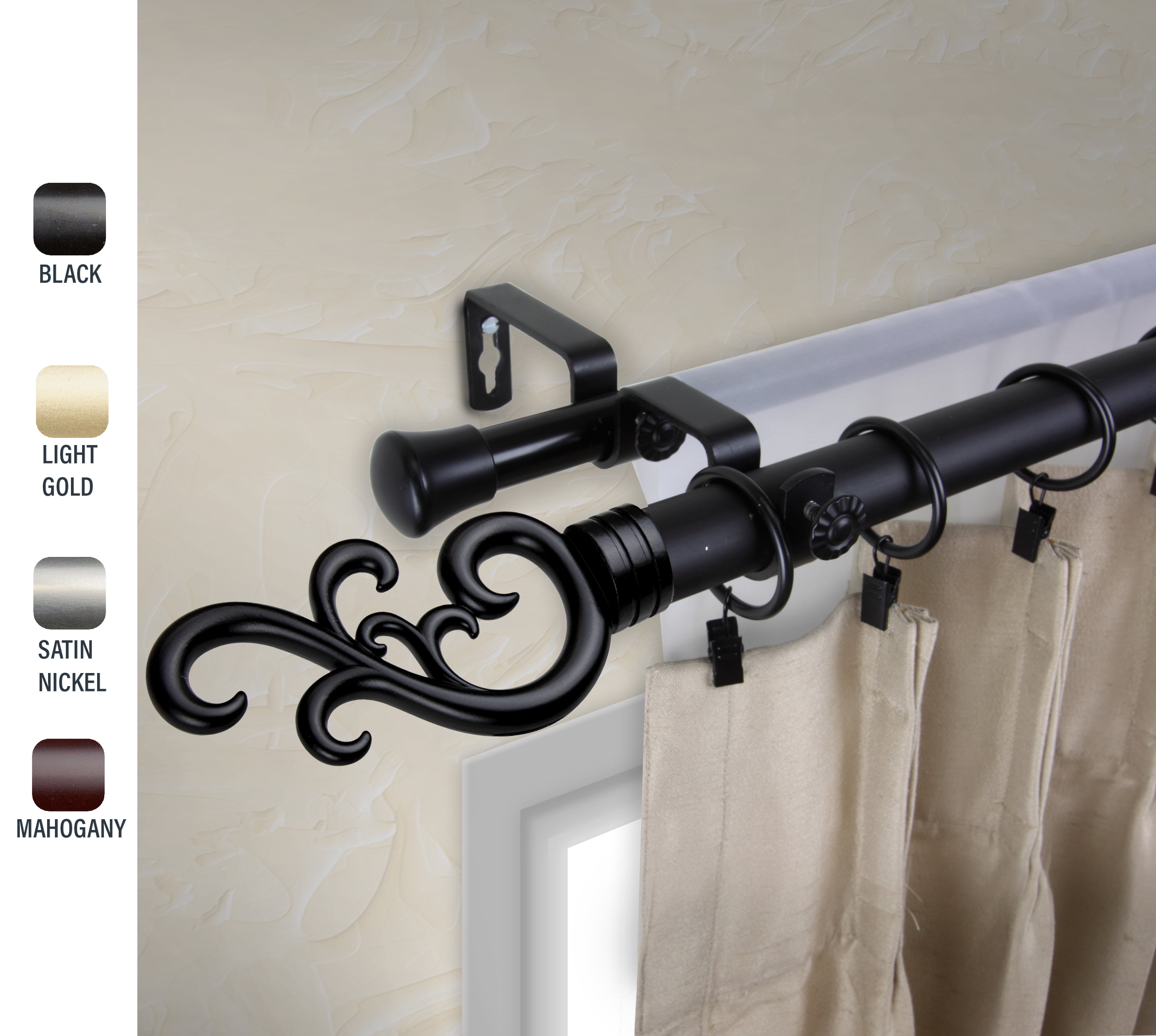 Naureen 1" dia. Double Curtain Rod 48-84 inches - Black