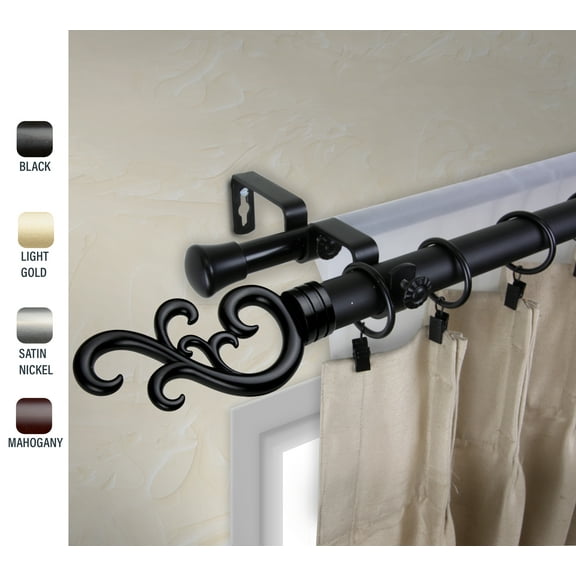 Naureen 1" dia. Double Curtain Rod 66-120 inches - Black