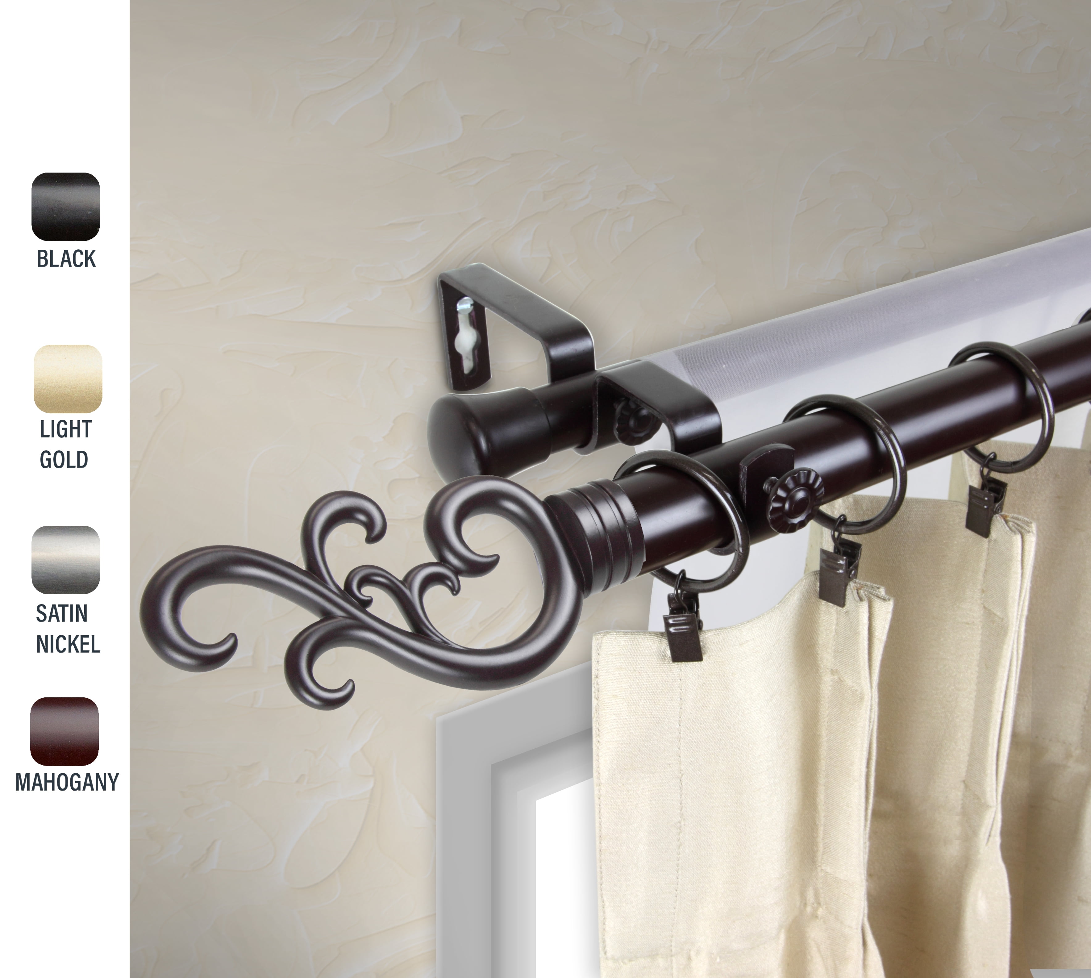 Naureen 1" dia. Double Curtain Rod 66-120 inches - Mahogany