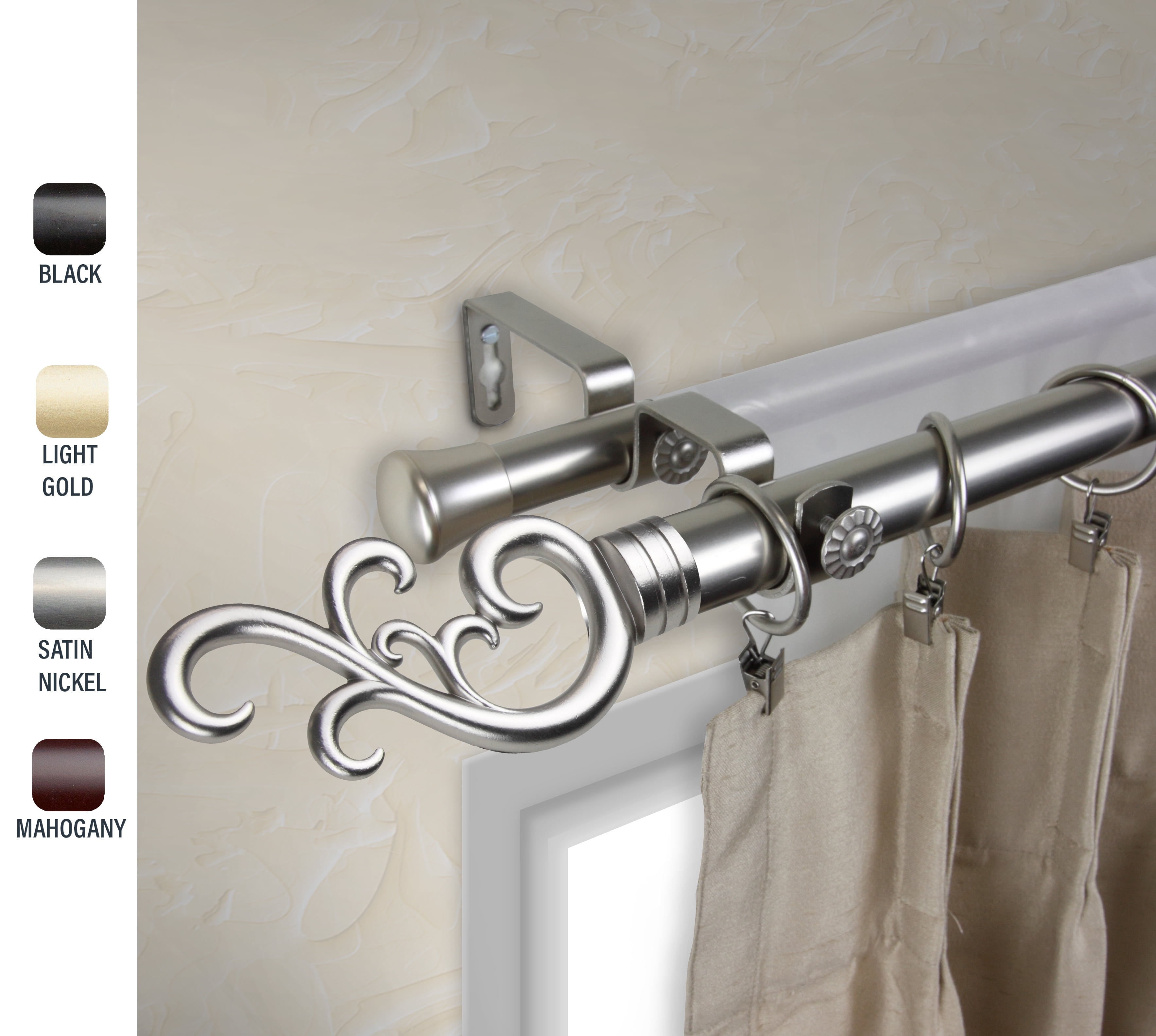 Naureen 1" dia. Double Curtain Rod 66-120 inches - Satin Nickel