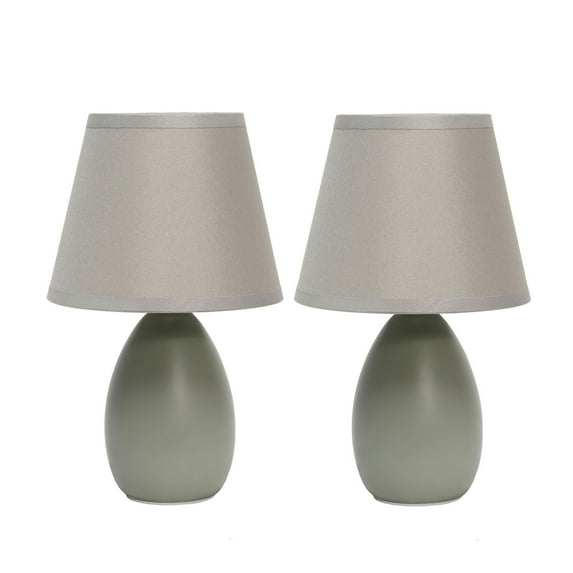 Nauru 9.45" Petite Ceramic Oblong Bedside Table Desk Lamp Two Pack Set With Matching Tapered Drum Fabric Shade