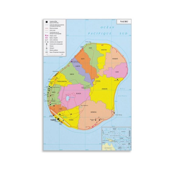 Nauru Map Posters Poster Decorative Painting Canvas Wall Art Living Room Posters Bedroom Painting 16x24inch(40x60cm)