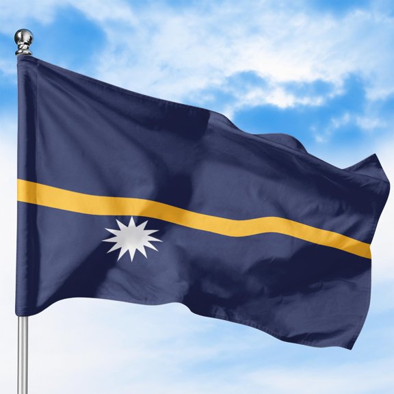 Nauru Outdoor Flag (1x1.5ft) by DreamController - Durable, Fade-Resistant Polyester, Double-Stitched, Brass Grommets - HD Printed Oceania Flag - Made in USA