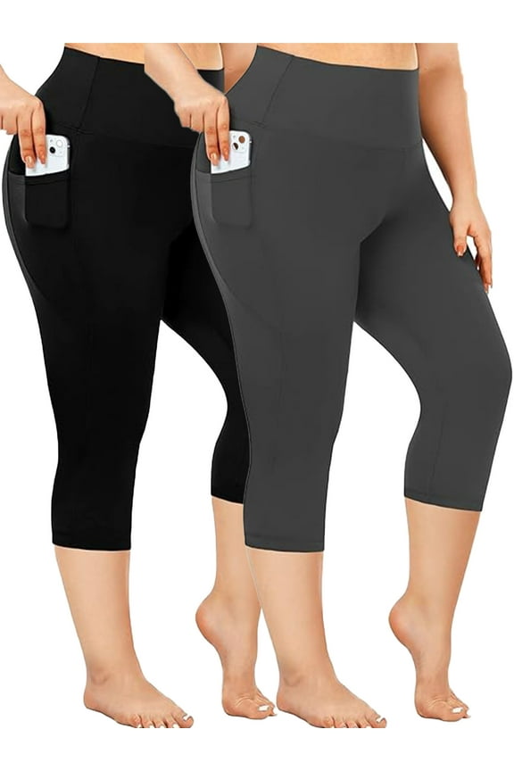 Yoga Capri Plus Size Leggings for Women with Pockets Tummy Control High Waist Workout Yoga Pants