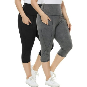 Nausy Yoga Capri Plus Size Leggings for Women with Pockets Tummy Control High Waist Workout Yoga Pants