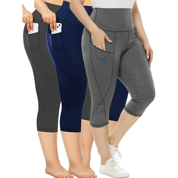 Nausy 3PCS Yoga Capri Leggings for Women with Pockets Tummy Control High Waist Workout Yoga Pants