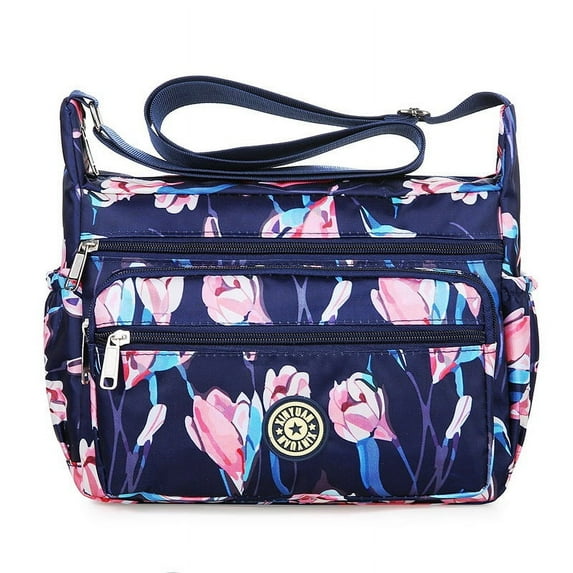 Nausy Nylon Floral Multi-Pocket Crossbody Purse Bags for Women Travel Shoulder Bag