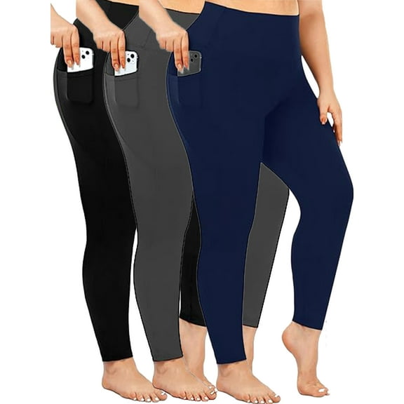 Nausy Women's High Waist Yoga Pants with Pockets Plus Size Leggings Tummy Control Workout Yoga Leggings