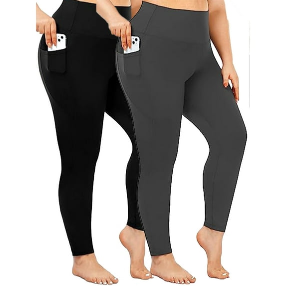 Nausy Women's High Waist Yoga Pants with Pockets Plus Size Leggings Tummy Control Workout Yoga Leggings