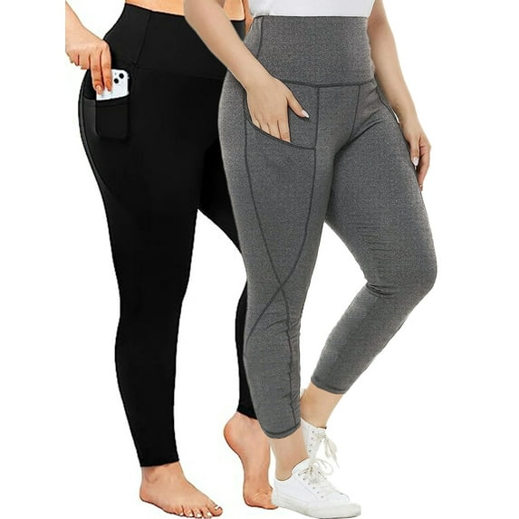 Nausy Women's High Waist Yoga Pants with Pockets Plus Size Leggings Tummy Control Workout Yoga Leggings