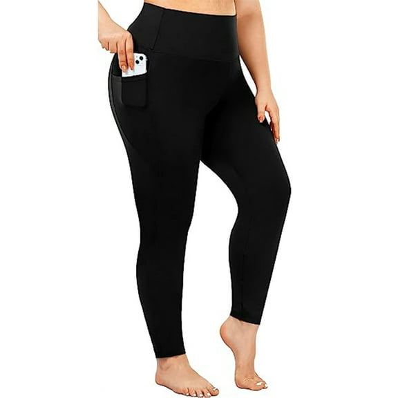 Nausy Women's High Waist Yoga Pants with Pockets Plus Size Leggings Tummy Control Workout Yoga Leggings Black