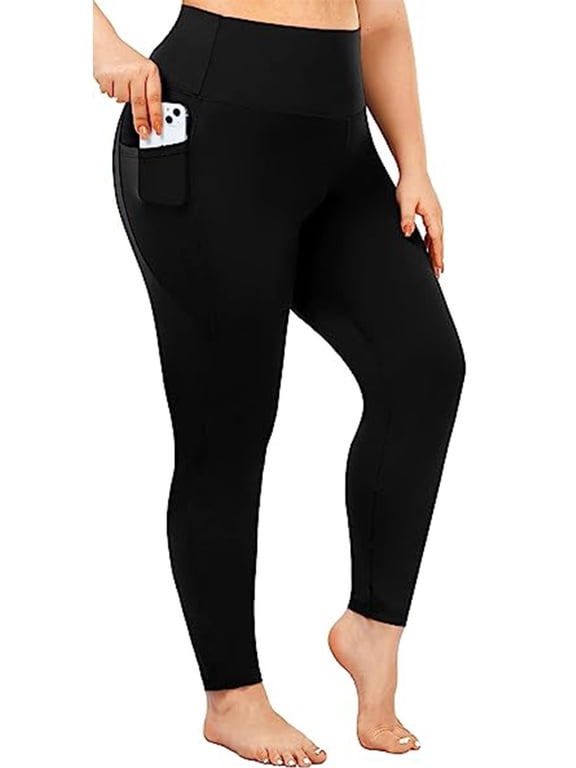 Women's High Waist Yoga Pants with Pockets Plus Size Leggings Tummy Control Workout Yoga Leggings Black