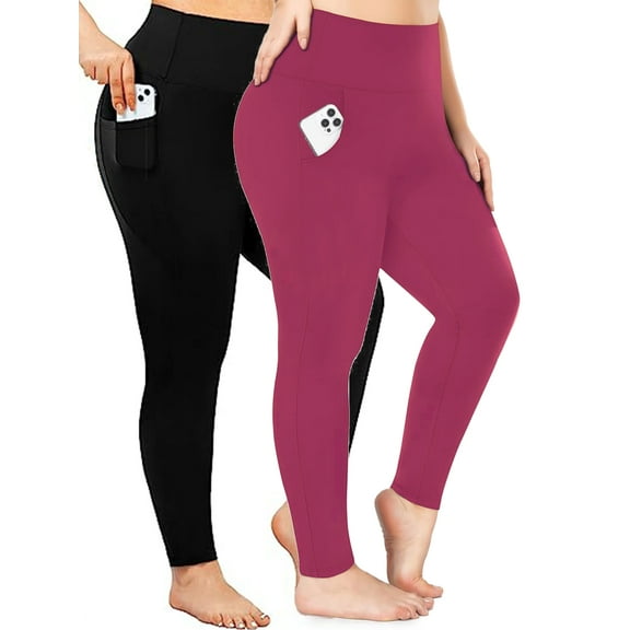 Nausy Women's High Waist Yoga Pants with Pockets Plus Size Leggings Tummy Control Workout Yoga Leggings