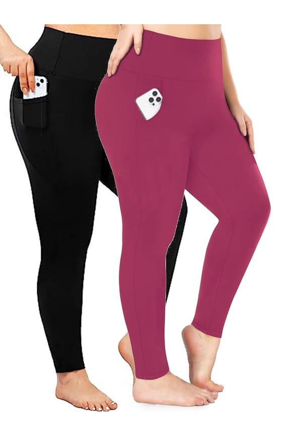 Women's High Waist Yoga Pants with Pockets Plus Size Leggings Tummy Control Workout Yoga Leggings