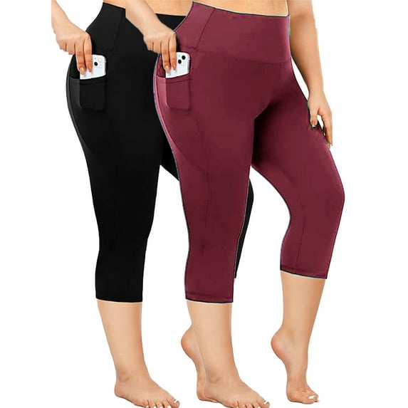 Nausy Yoga Capri Leggings for Women with Pockets Tummy Control High Waist Workout Yoga Pants