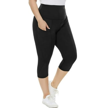 Nausy Yoga Capri Plus Size Leggings for Women with Pockets Tummy Control High Waist Workout Yoga Pants