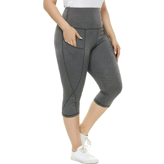 Nausy Yoga Capri Plus Size Leggings for Women with Pockets Tummy Control High Waist Workout Yoga Pants