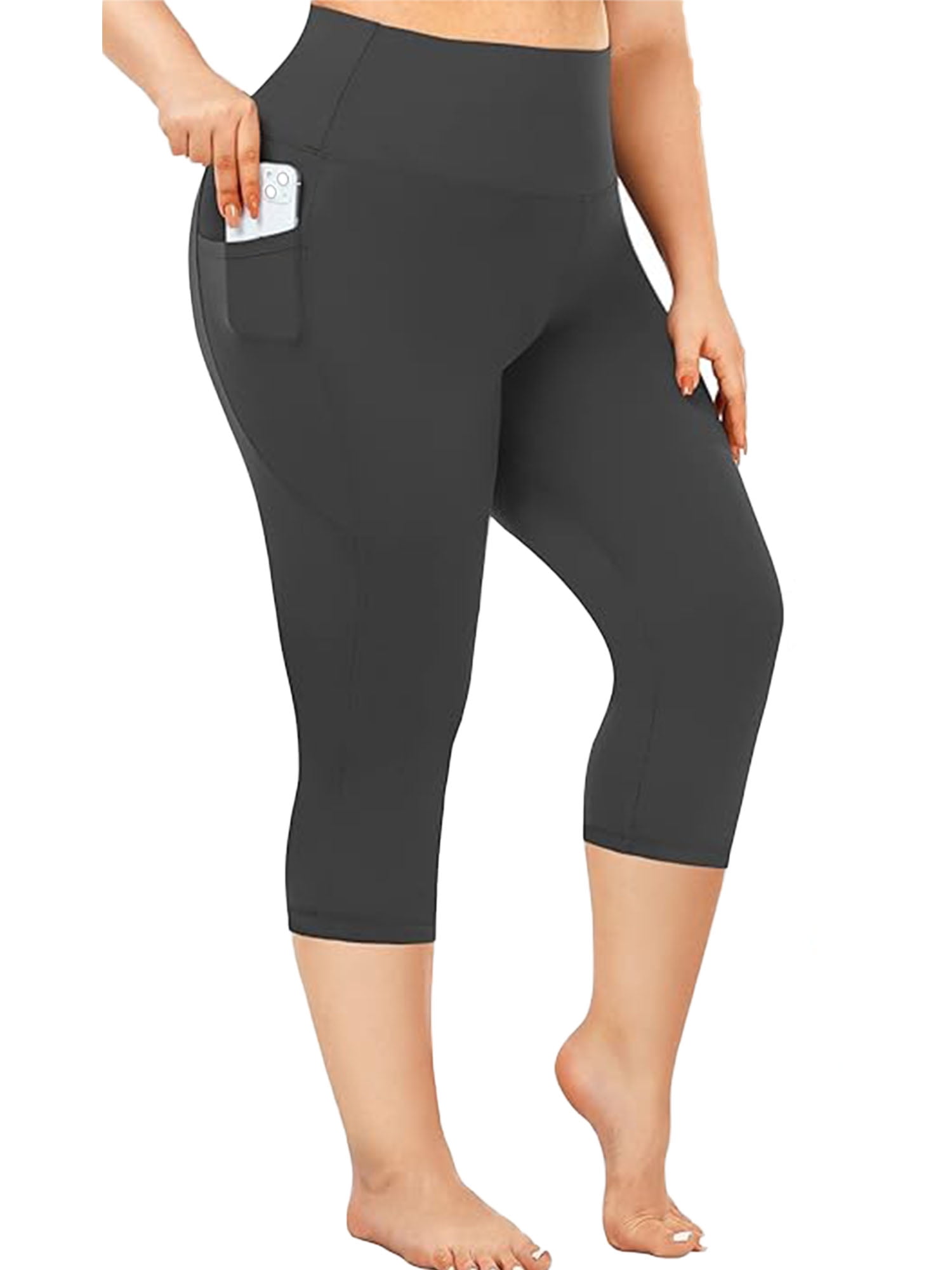 Nausy Yoga Capri Plus Size Leggings for Women with Pockets Tummy Control High Waist Workout Yoga Pants
