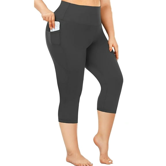 Nausy Yoga Capri Plus Size Leggings for Women with Pockets Tummy Control High Waist Workout Yoga Pants