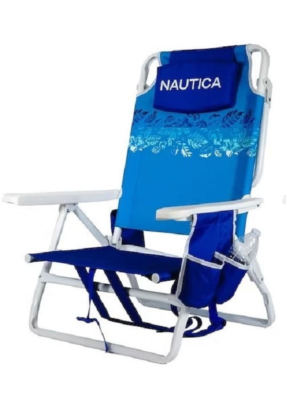 Nautica 5-Position Beach Chair with Umbrella Carry Sling and Double Cup Holder, Island Stripe