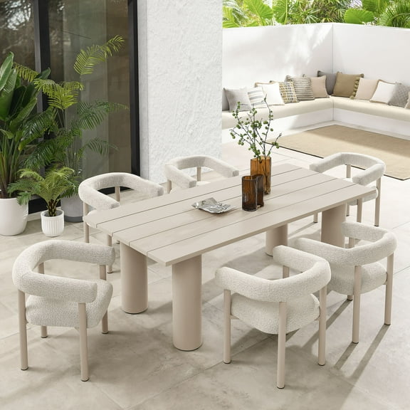 Modway Nautica 7-Piece Dining Table and Chairs Set in Ivory Taupe