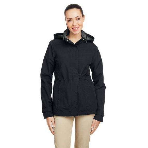 Nautica B14828504 Womens Voyage Hooded Rain Jacket, Black - Medium
