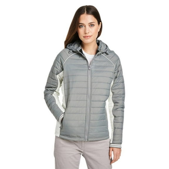Nautica B15028136 Womens Nautical Mile Hooded Puffer Jacket, Graphite & Antique White - Extra Large