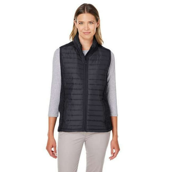 Nautica B15628504 Womens Harbor Puffer Vest, Black & Black Heather - Medium
