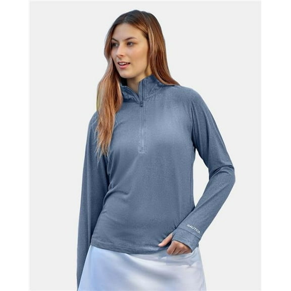 Nautica B17228115 Womens Saltwater Quarter-Zip Pullover Jacket, Sea Mist - Large