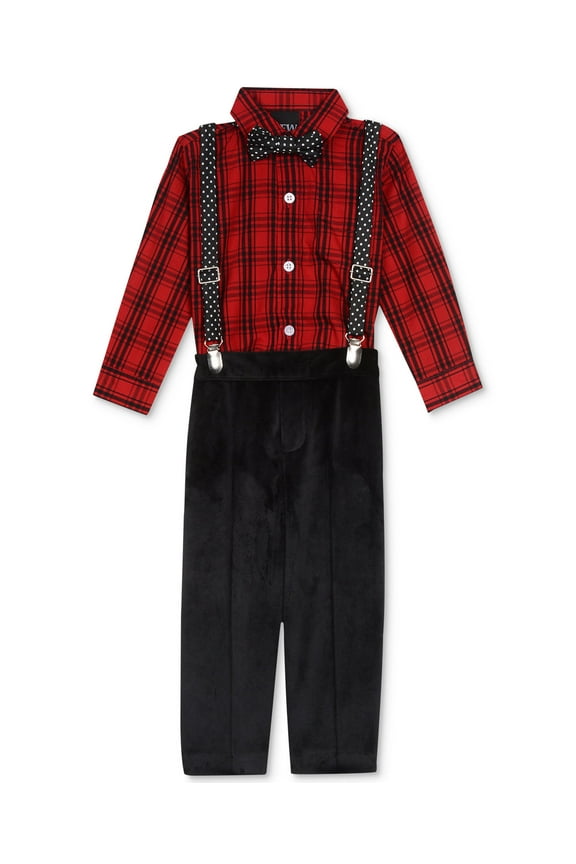 Baby Boys 4-Pc Bowtie, Suspenders, Top & Bottom Set (12-18 Months, Red)