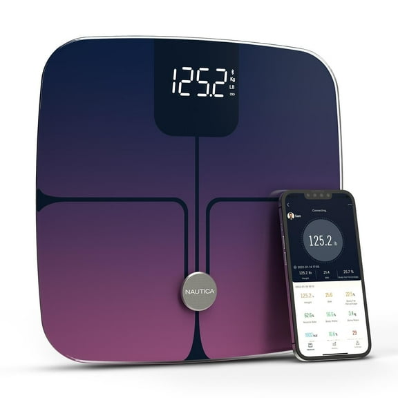 Nautica Body Tracker Plus Digital Scale for Body Weight, Bluetooth-Enabled Smart Scale with BMI, Body Fat, Muscle Mass Tracking & More