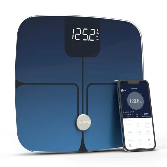 Nautica Body Tracker Plus Digital Scale for Body Weight, Bluetooth-Enabled Smart Scale with BMI, Body Fat, Muscle Mass Tracking  More