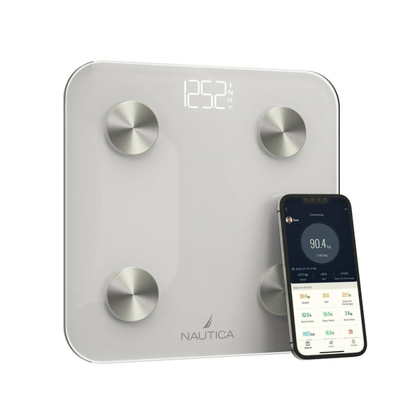 Nautica Body Tracker Smart Scale - 12 Body Metrics, Bluetooth Syncing, Stylish Design, iOS & Android Compatible