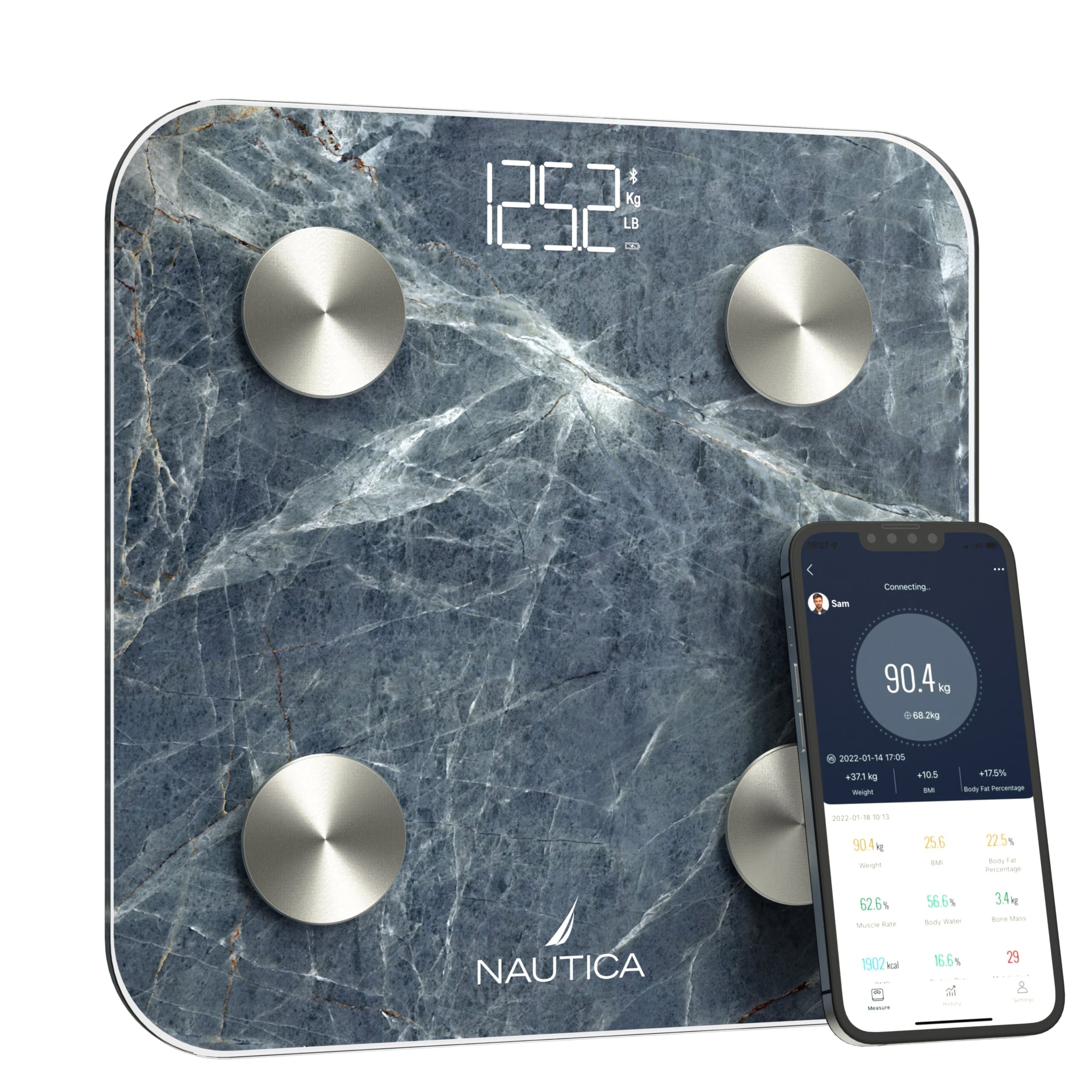Nautica Body Tracker Smart Scale - 12 Body Metrics, Bluetooth Syncing, Stylish Design, iOS & Android Compatible