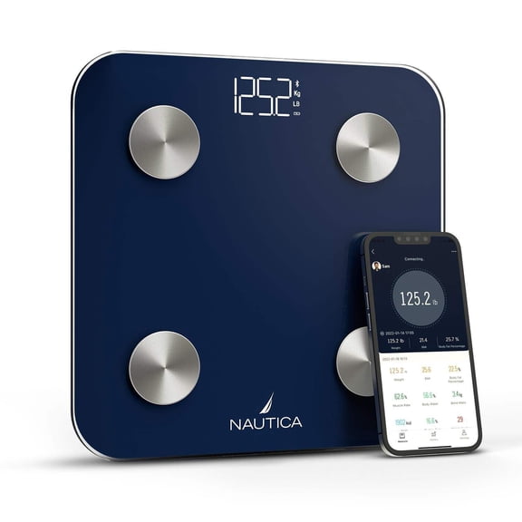 Nautica Body Tracker Smart Scale - 12 Body Metrics, Bluetooth Syncing, Stylish Design, iOS  Android Compatible