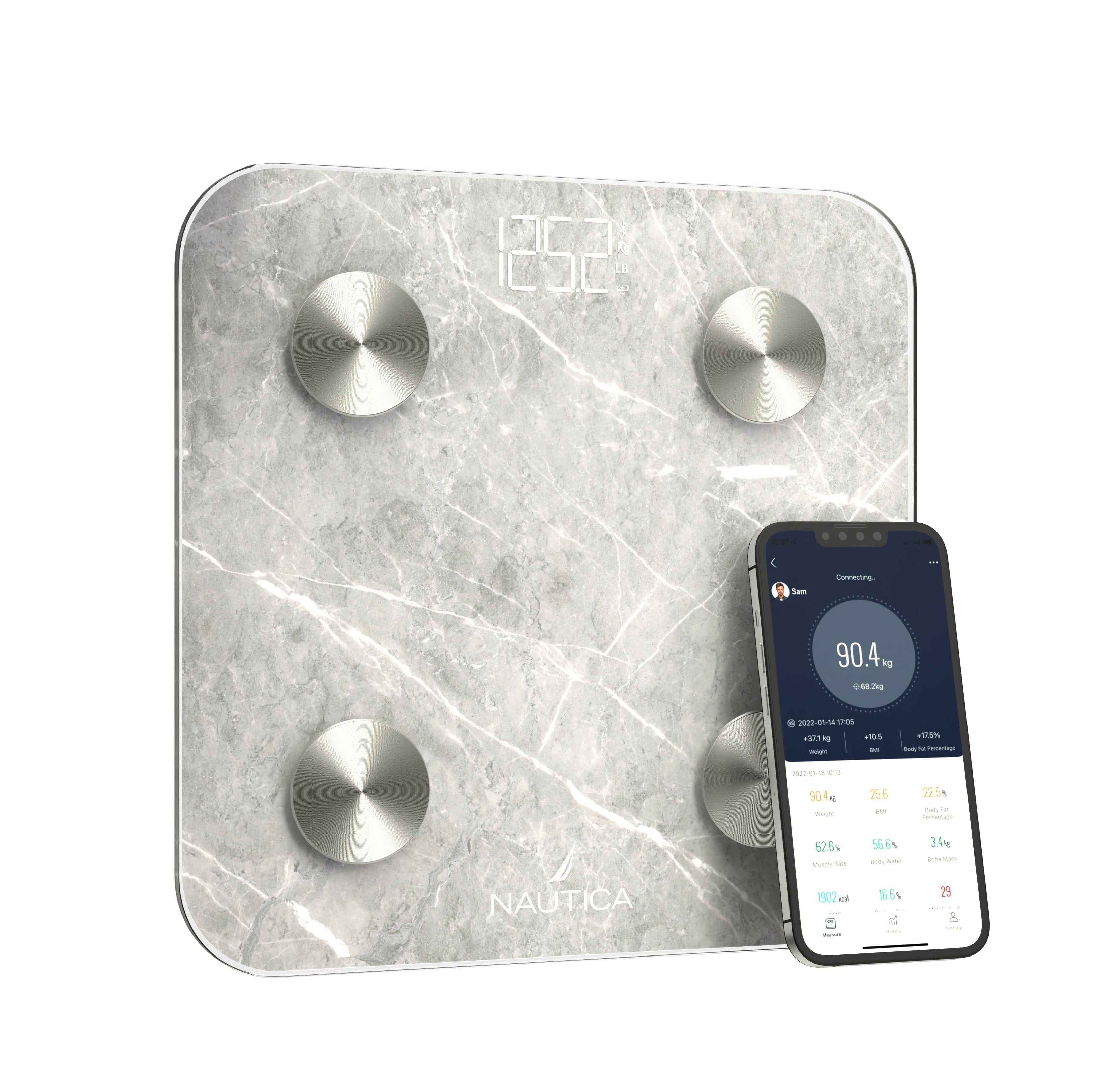 Nautica Body Tracker Smart Scale - 12 Body Metrics, Bluetooth Syncing ...