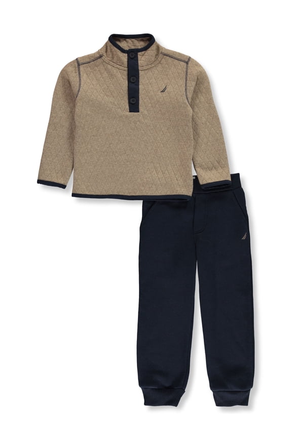 Boys' 2-Piece Joggers Set Outfit Color: khaki/multi Size: 2t