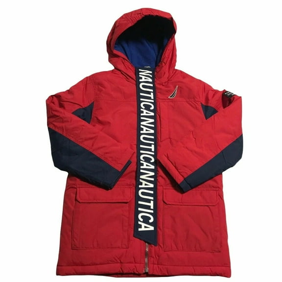 Nautica Boys Full Zip Winter Jacket Size 4 Red-Blue Hooded Water Resistant