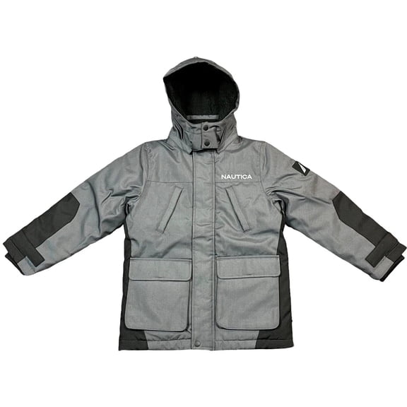 Nautica Boys Full Zip Winter Jacket Size 6 Gray Black Hooded Water Resistant