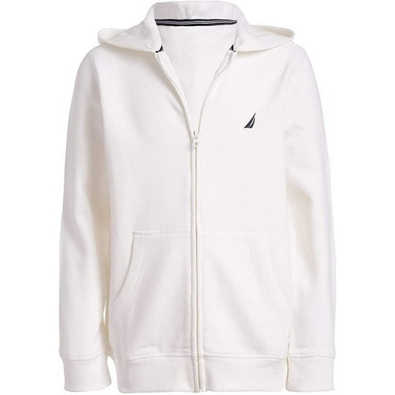 Nautica Boys' Little Fleece Zip-Up Hoodie Sweatshirt, Natural Cream, 5