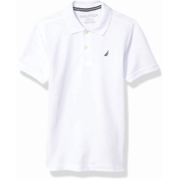 Nautica Boys' Short Sleeve Anchor Polo, Button Closure, Soft & Comfortable, Pique Fabric, White, 4