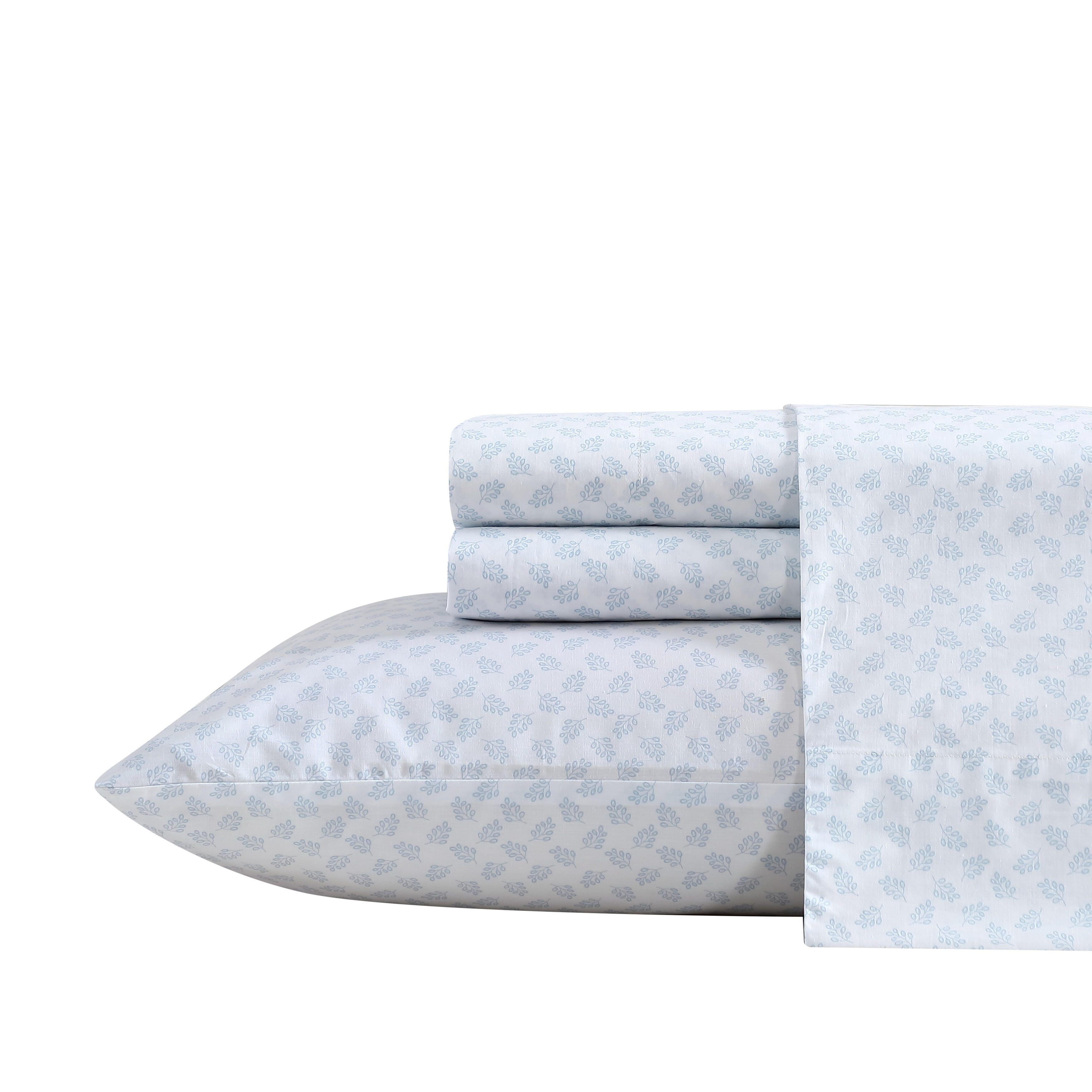Nautica Breezy Bloom 100% Cotton Percale 4-Piece Sheet Set, Queen, Sea ...
