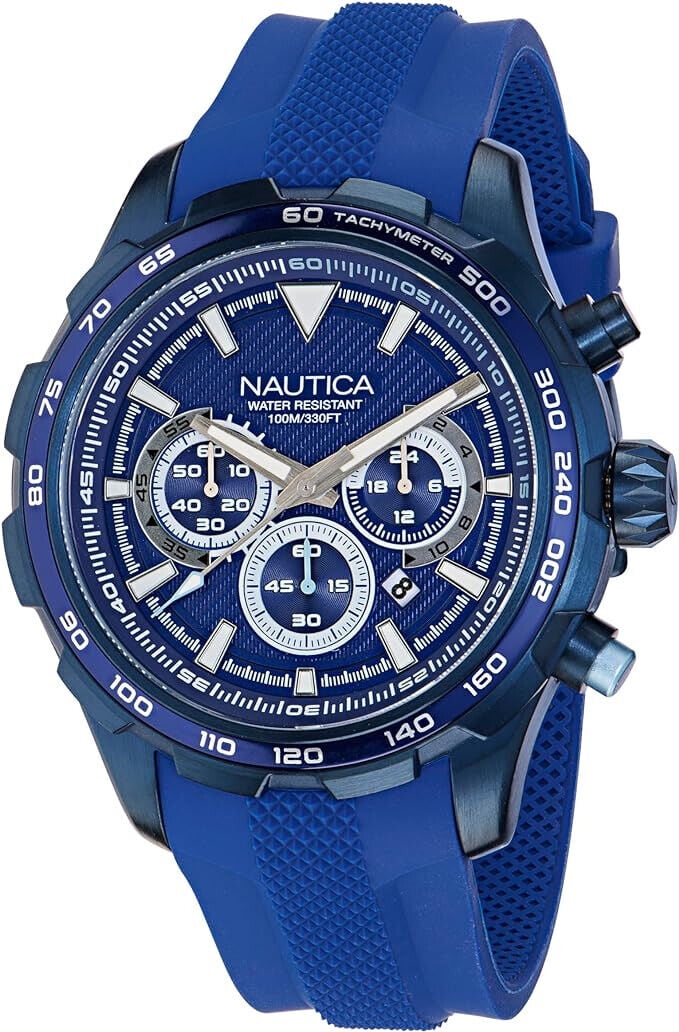 NAUTICA Chrono Blue Silicone Strap Watch 46mm Stainless steel NAPNSF305 NST