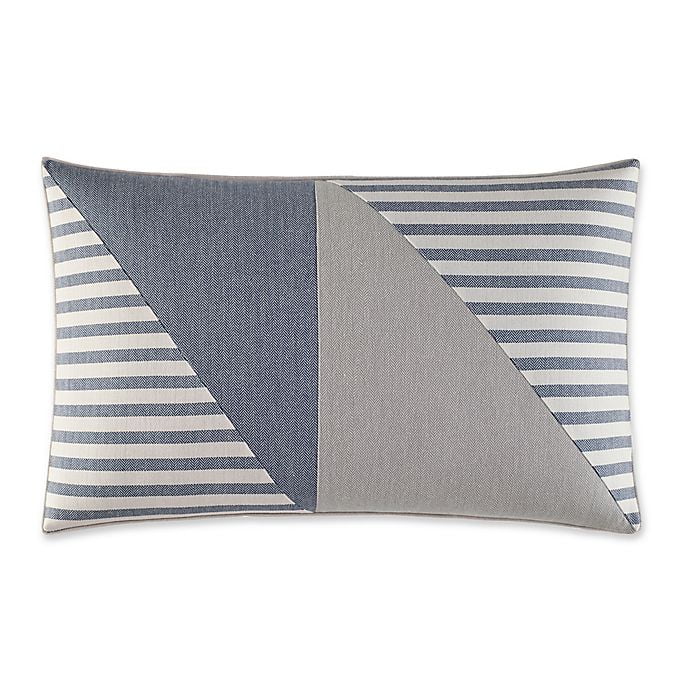 Medium Blue and Gray Embroidered Rectangular Throw Pillow