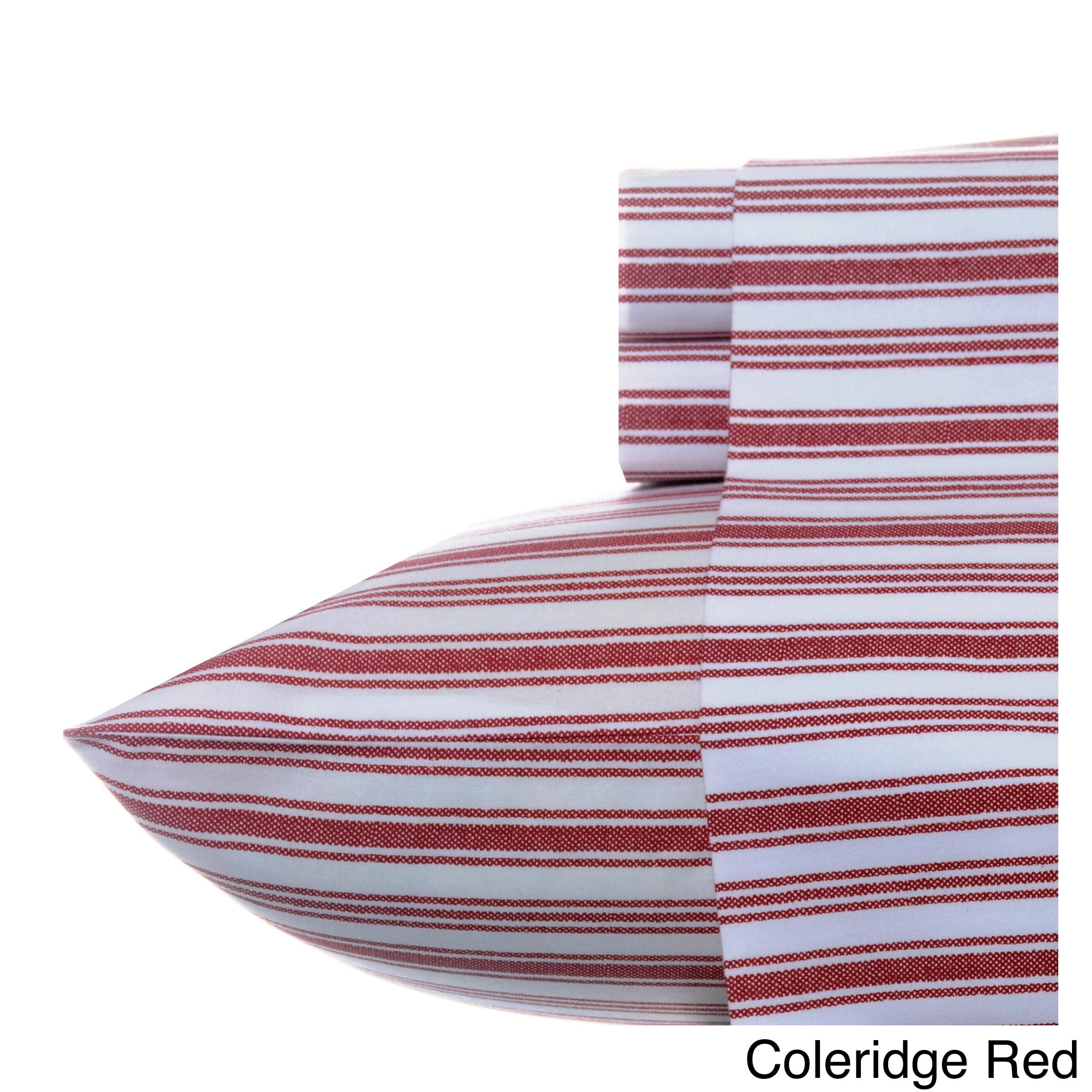 Twin XL Red and White Cotton Percale Stripe Sheet Set