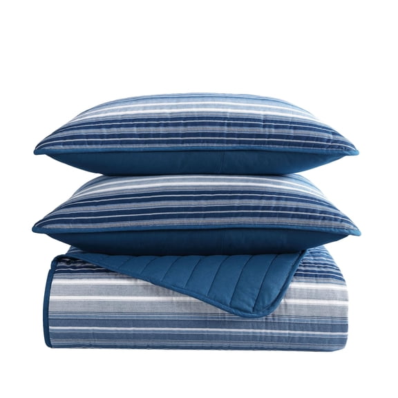 Nautica - Twin Quilt Set, Cotton Reversible Bedding with Matching Sham, Dorm Room Essentials Coveside Blue, Twin