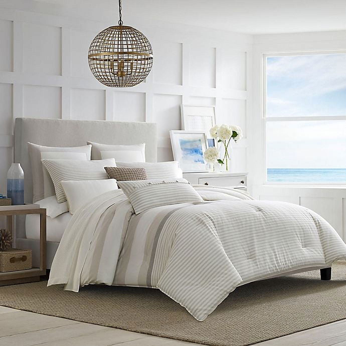 Beige and White Cotton Full/Queen Duvet Cover Set